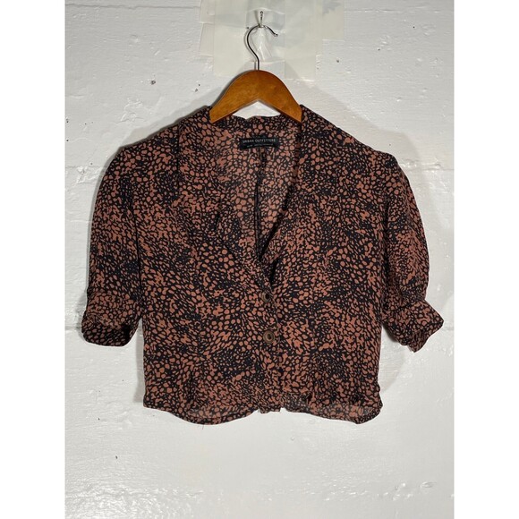 Urban Outfitters Cropped Button Down Shirt Animal Print Retro Pin Up Size XS - Picture 2 of 12